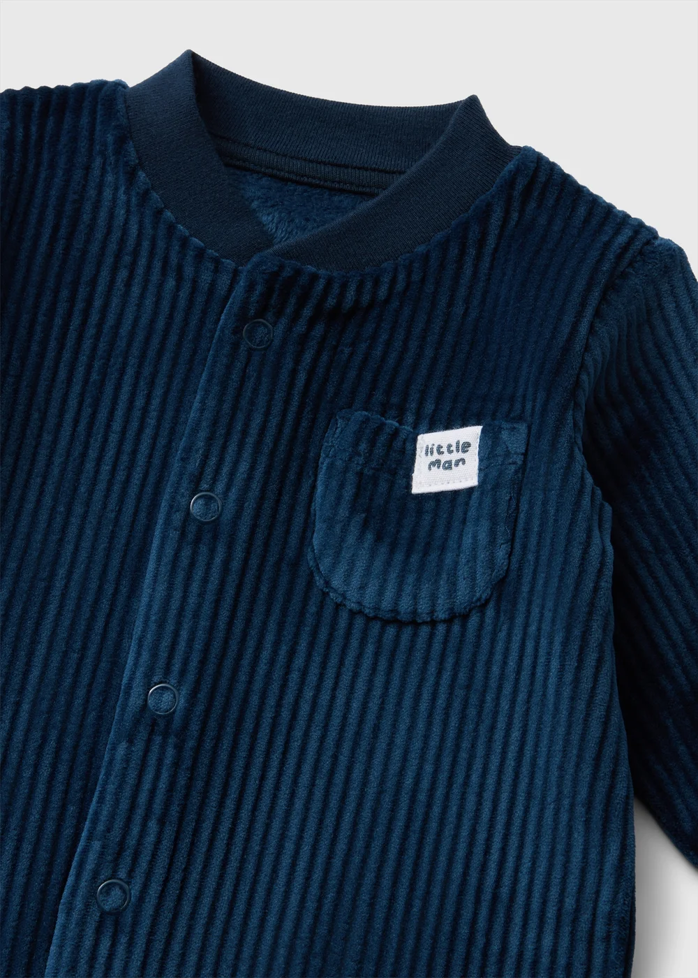Baby Navy Ribbed Pocket Romper (0-23mths) - First Size Image 2