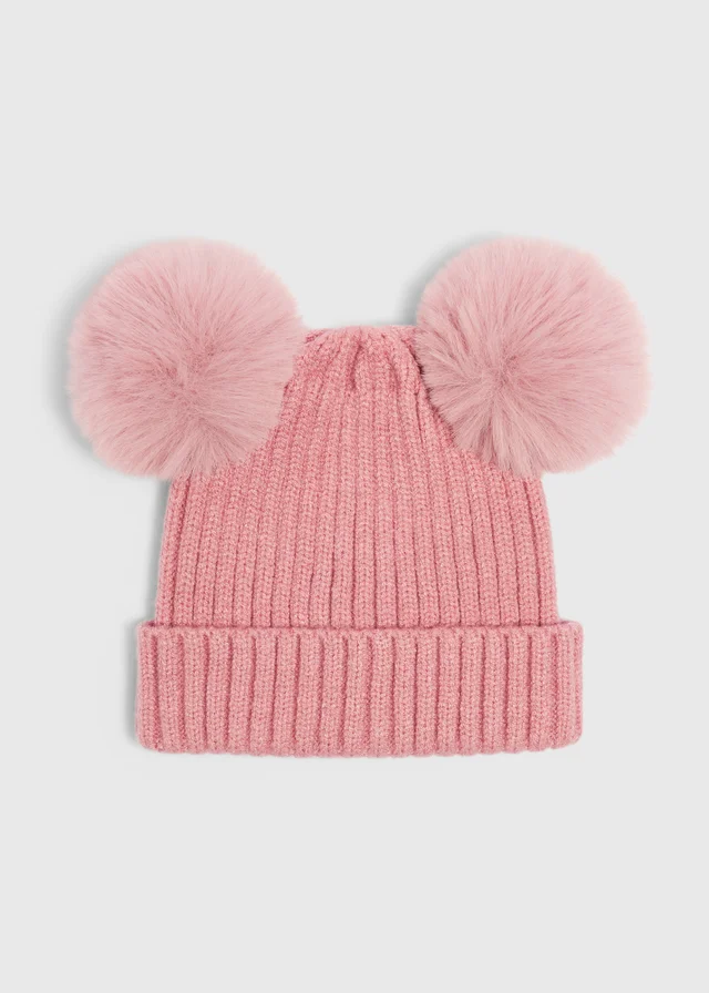 Baby Pink Pom Pom Beanie (0-24mths)