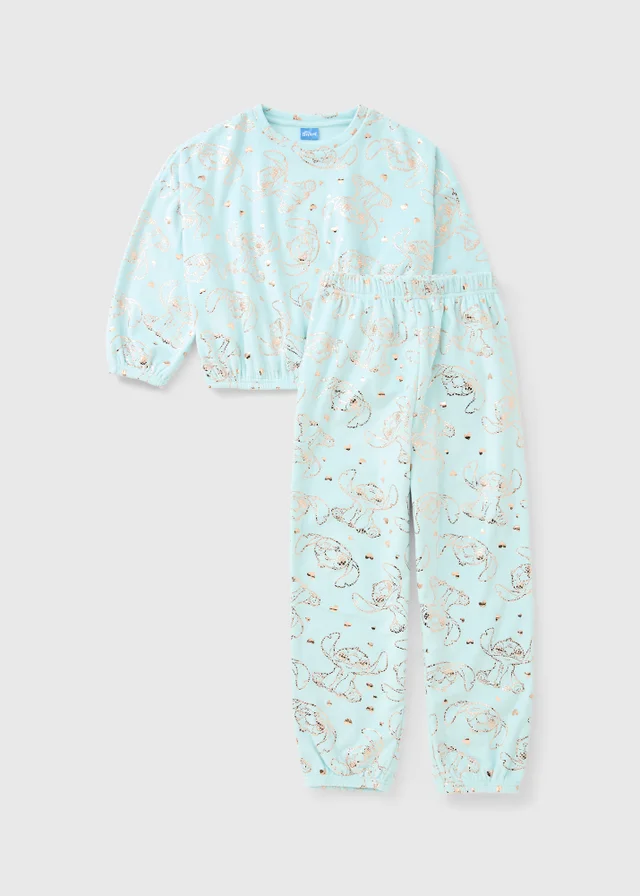 Girls Blue Stitch Fleece Pyjamas (3-14 Yrs)