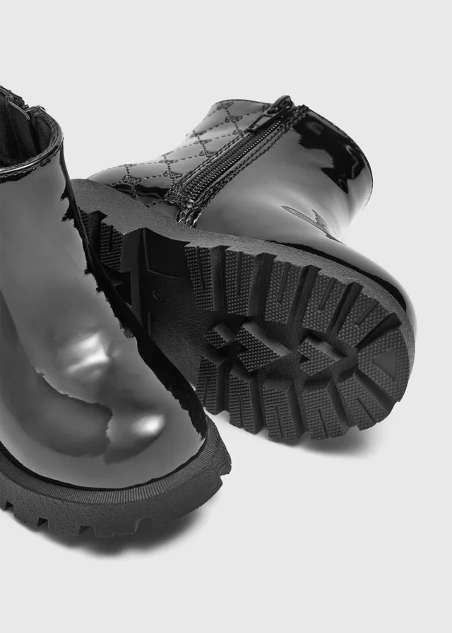 Girls Black Zip Up Bow Boots (Younger 4-12)