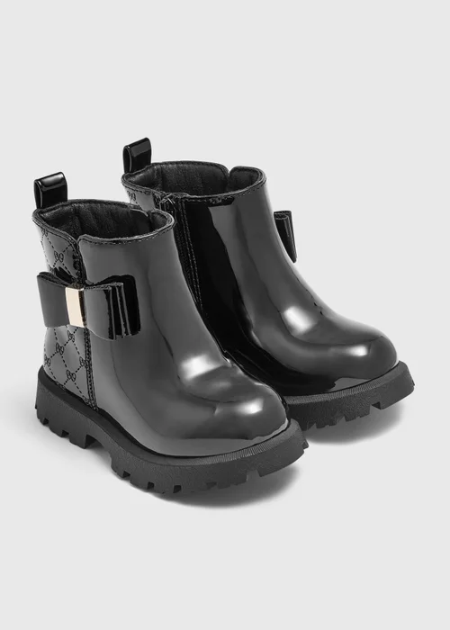 Girls Black Zip Up Bow Boots (Younger 4-12) - 4 Infants Image 1