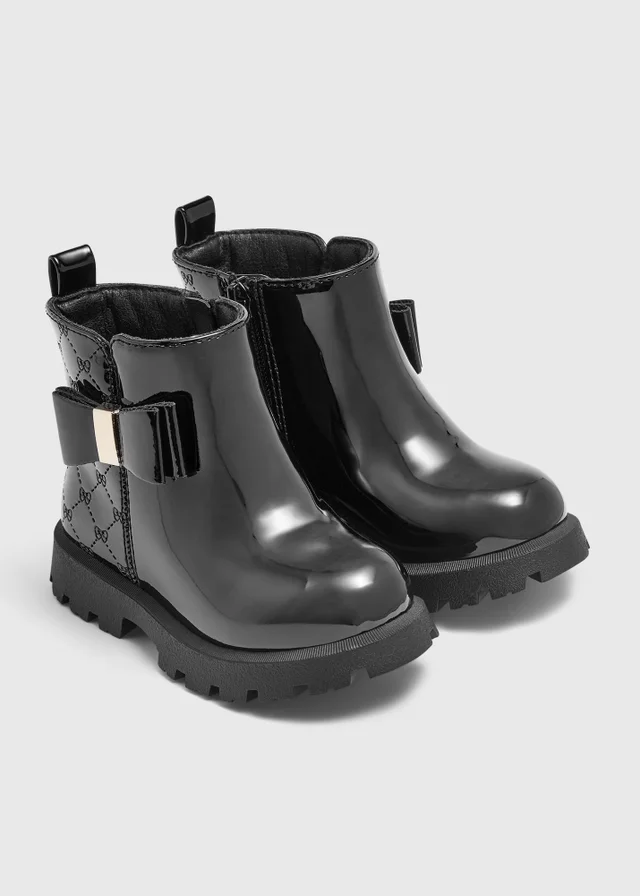 Girls Black Zip Up Bow Boots (Younger 4-12)