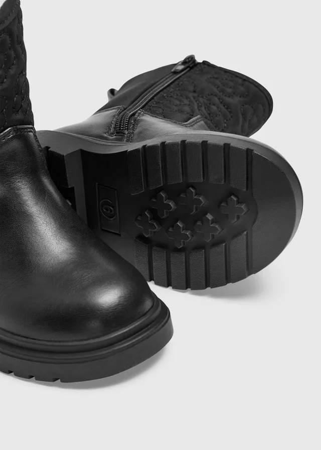 Girls Black Quilted Calf Boot (Younger 4-12)