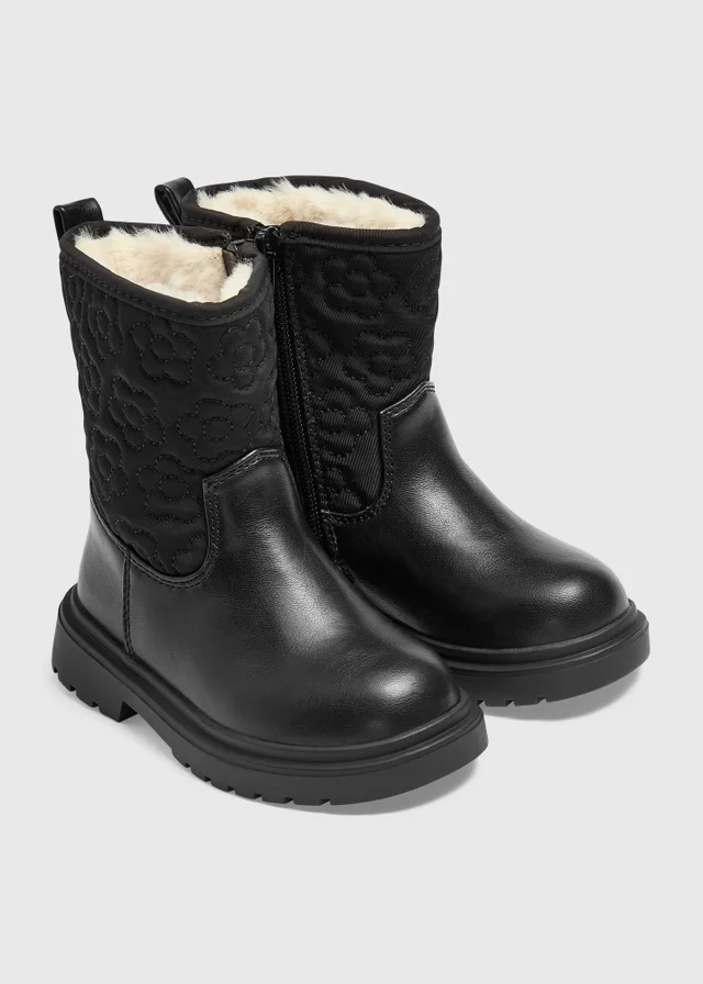 Girls Black Quilted Calf Boot (Younger 4-12)