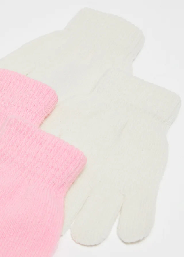 2 Pack Girls Pink/Cream Gloves