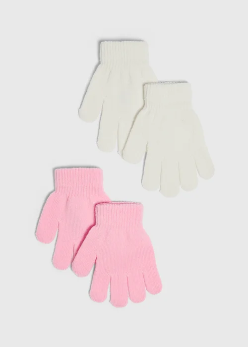 2 Pack Girls Pink/Cream Gloves - One Size Image 1