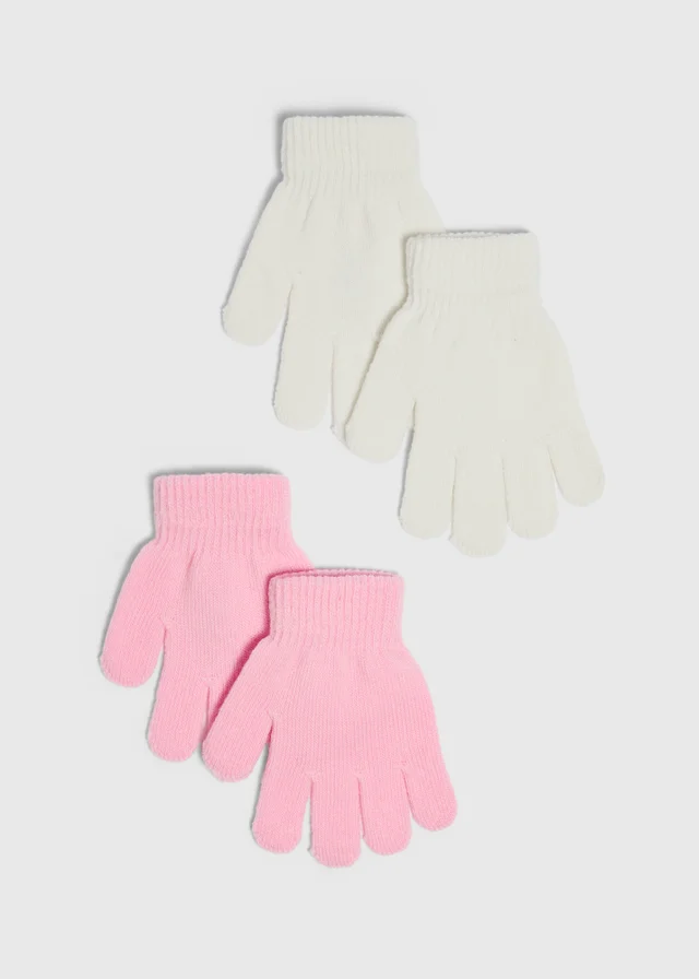 2 Pack Girls Pink/Cream Gloves