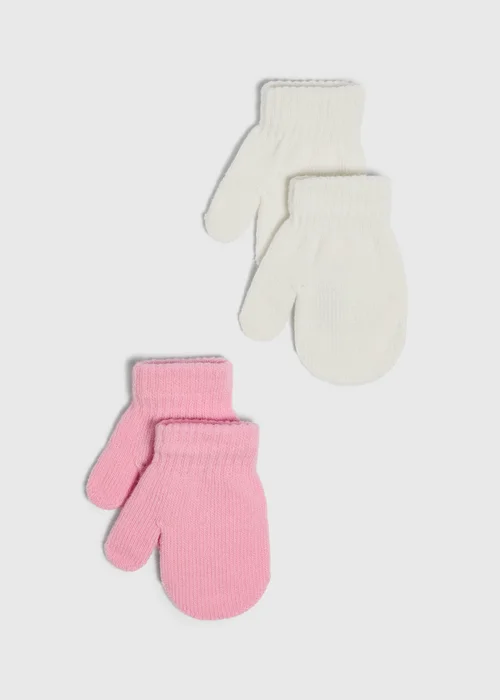 2 Pack Cream & Pink Magic Mittens - One Size Image 1