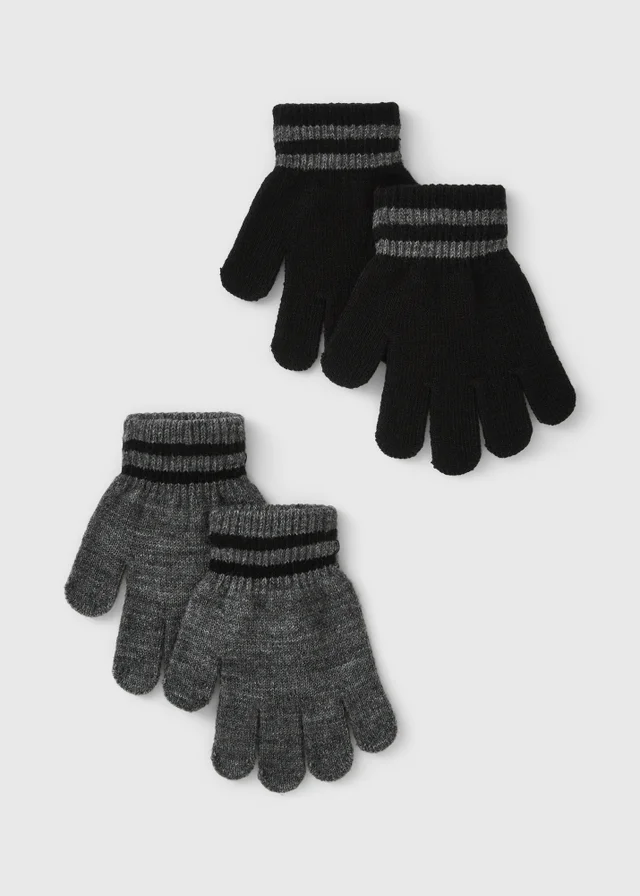 2 Pack Boys Black Gloves