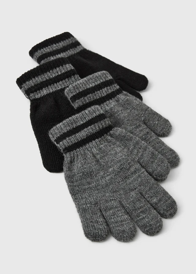 2 Pack Boys Black Gloves