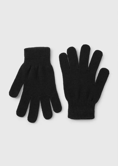2 Pack Boys Black Gloves - One Size Image 1