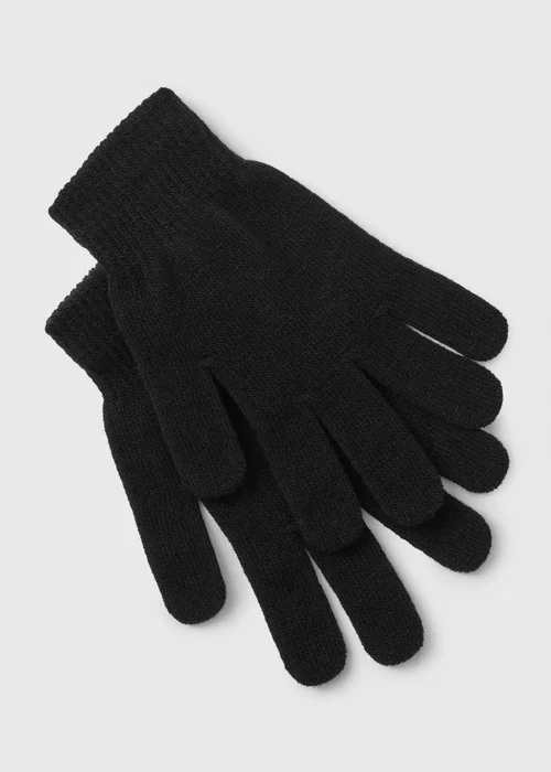 2 Pack Boys Black Gloves - One Size Image 2