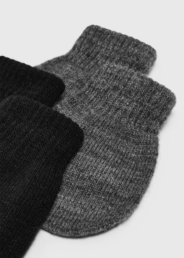 2 Pack Boys Grey/Black Mittens
