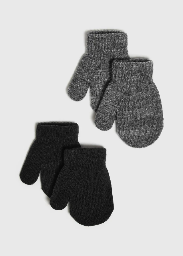 2 Pack Boys Grey/Black Mittens