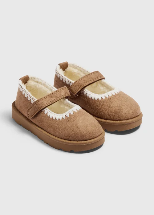 Girls Tan Border Stitch Shoes (Younger 4-Older 12) - 4 Infants Image 1