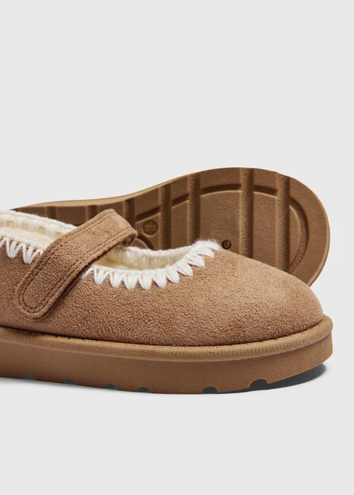 Girls Tan Border Stitch Shoes (Younger 4-Older 12) - 4 Infants Image 2