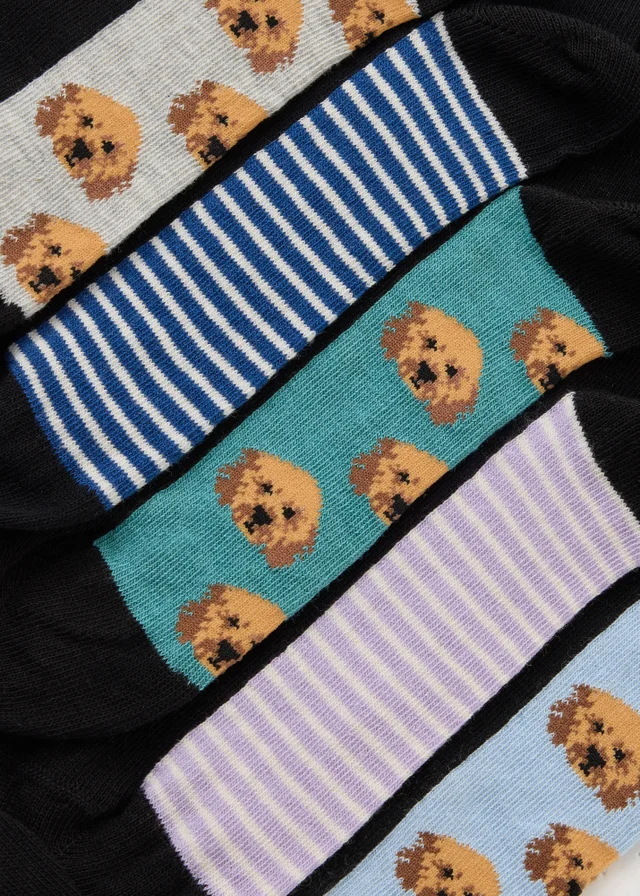 5 Pack Black Dog Footbed Ankle Socks