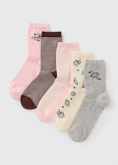 5 Pack Pink Brunch Ankle Socks - One Size Image 1