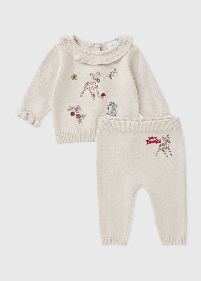 Baby Oatmeal Marl Bambi Collar Knit Top & Leggings Set (0-23mths)