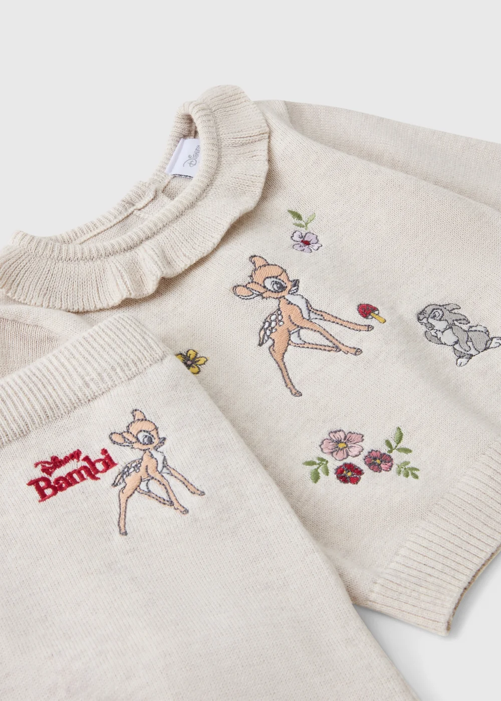 Baby Oatmeal Marl Bambi Collar Knit Top & Leggings Set (0-23mths) - Up to 1 Month Image 2