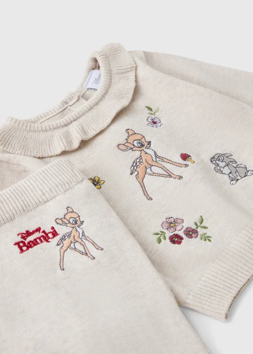 Baby Oatmeal Marl Bambi Collar Knit Top & Leggings Set (0-23mths) - Up to 1 Month Image 2