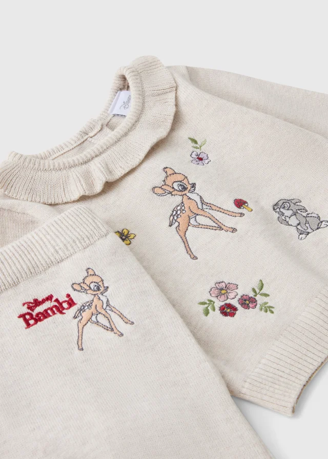 Baby Oatmeal Marl Bambi Collar Knit Top & Leggings Set (0-23mths)
