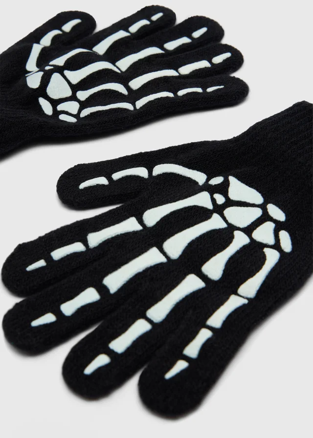 Boys Black Skeleton Gloves