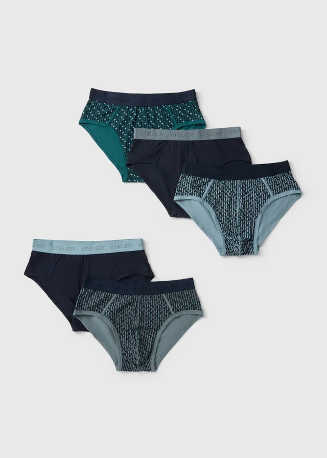 5 Pack Geometric Teal Briefs