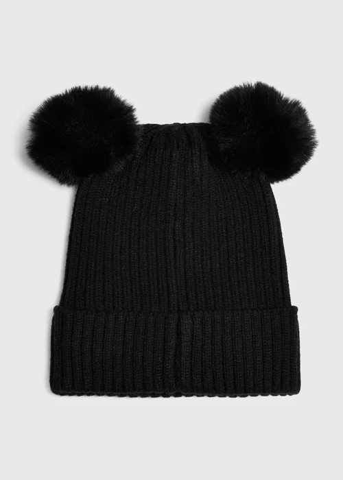 Girls Black Double Pom Pom Bobble Hat (3-13yrs) - 7-10 Yrs Image 1