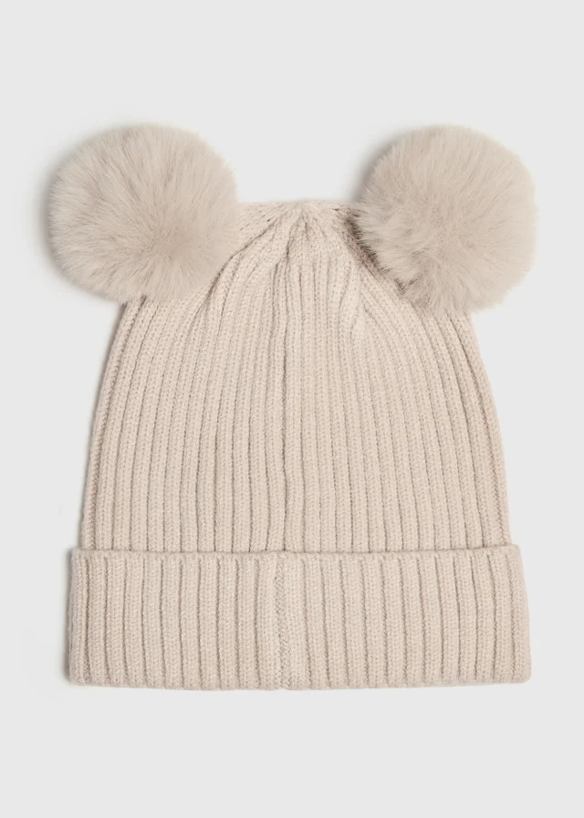 Girls Oatmeal Pom Pom Beanie (3-13yrs)