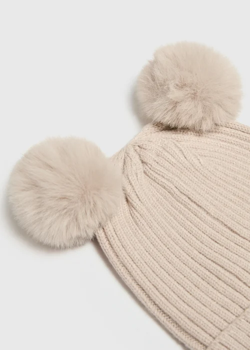 Girls Oatmeal Pom Pom Beanie (3-13yrs) - 7-10 Yrs Image 2
