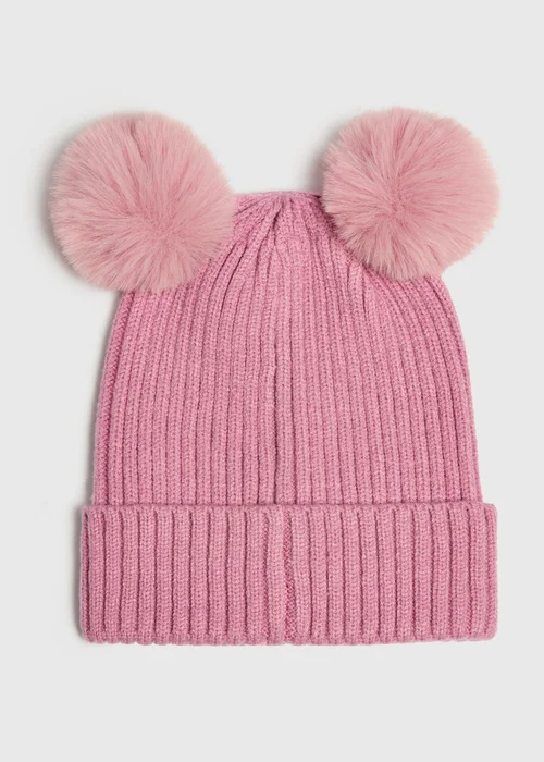 Girls Pink Pom Beanie (3-13yrs) - 7-10 Yrs Image 1