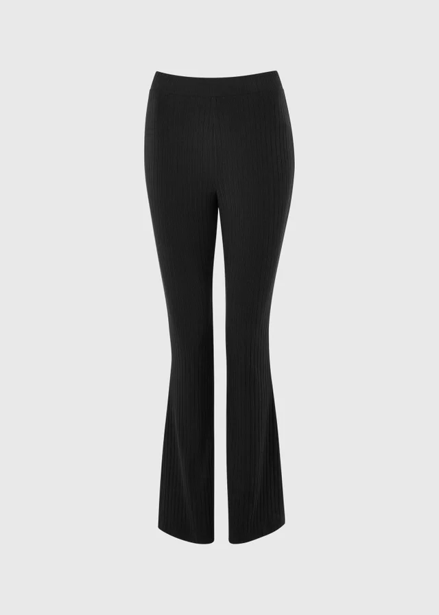 Black Ribbed Co Ord Flared Trousers