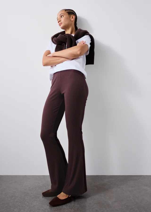 Raisin Ribbed Co Ord Flared Leggings
