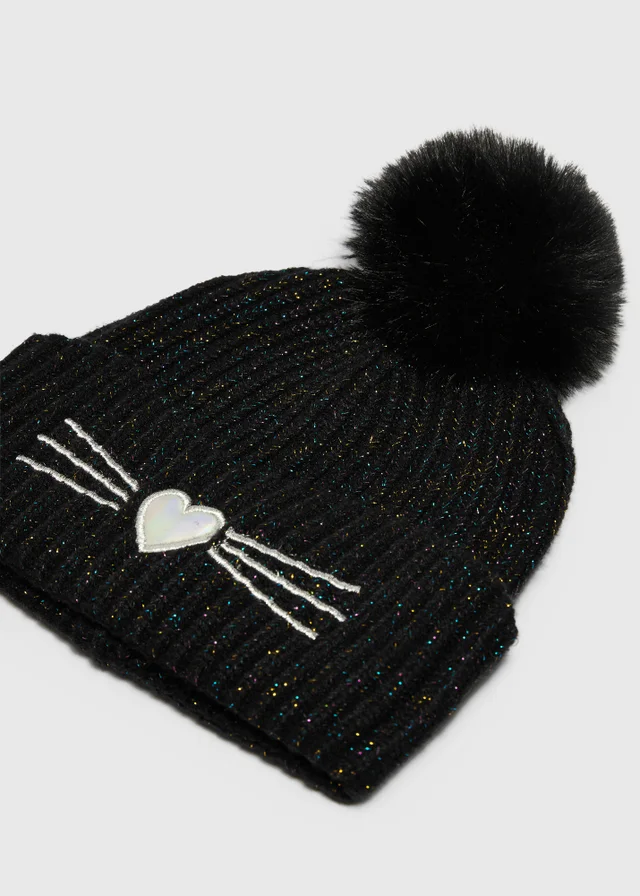 Girls Black Cat Beanie (3-10yrs)