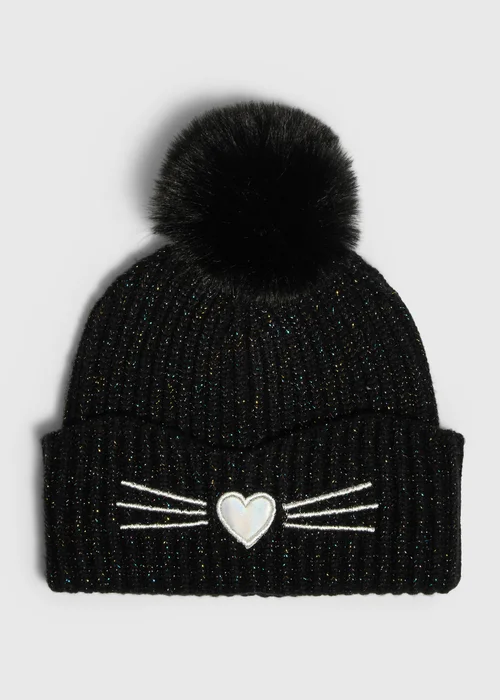 Girls Black Cat Beanie (3-10yrs) - 7-10 Yrs Image 1