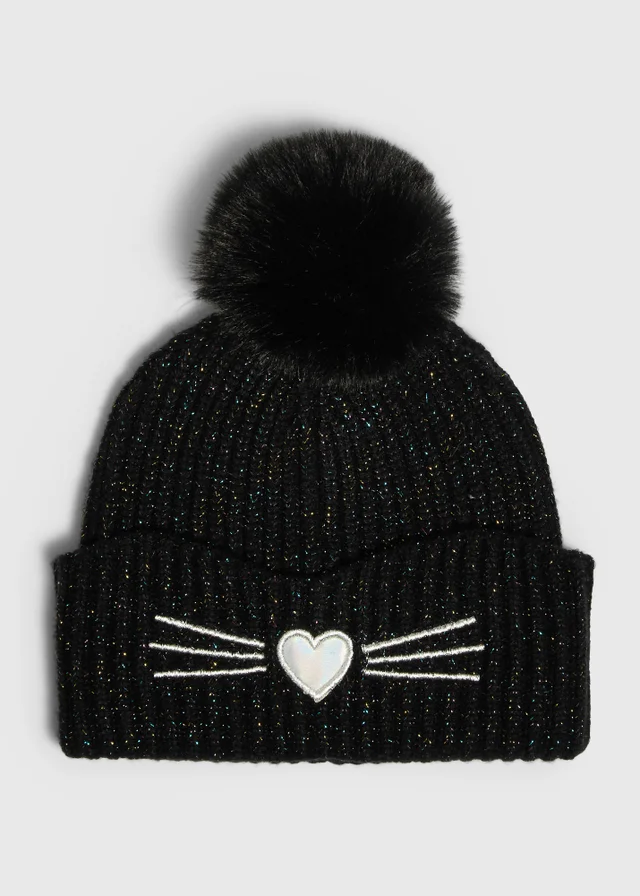 Girls Black Cat Beanie (3-10yrs)