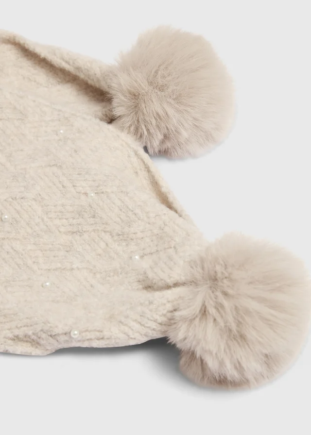 3 Piece Girls Beige Pearl Cable Hat Set (3-13yrs)