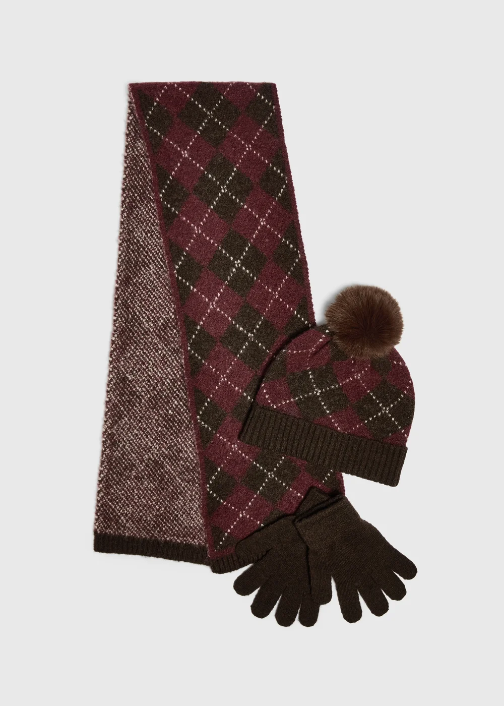 Girls 2 Piece Burgundy Hat Scarf & Gloves Set (3-13Yrs) - 7-10 Yrs Image 1