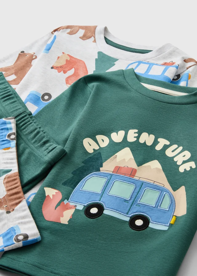 2 Pack Boys Forest Green Woodland Print Pyjamas (1-7yrs)