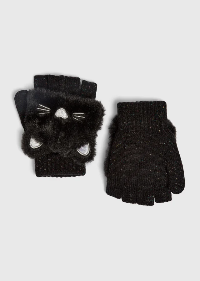 Girls Black Cat Novelty Mittens
