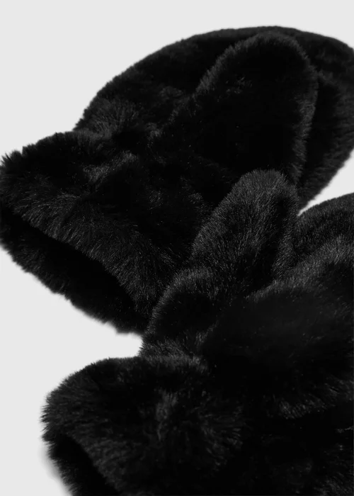 Girls Black Faux Fur Mittens (3-13yrs) - 7-10 Yrs Image 2
