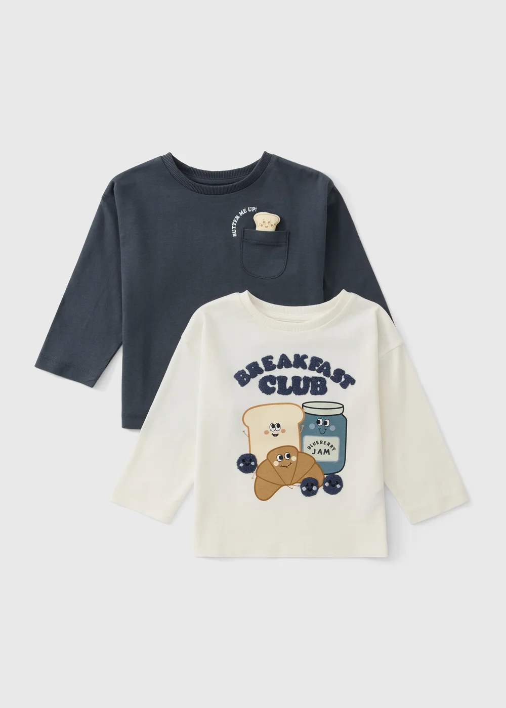 2 Pack Boys Navy & White Breakfast Club T-Shirts (1-8yrs) - 1-1.5 Yrs Image 1