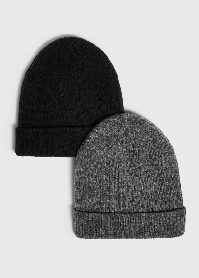 Black & Grey Ribbed Beanie – 2 Pack
