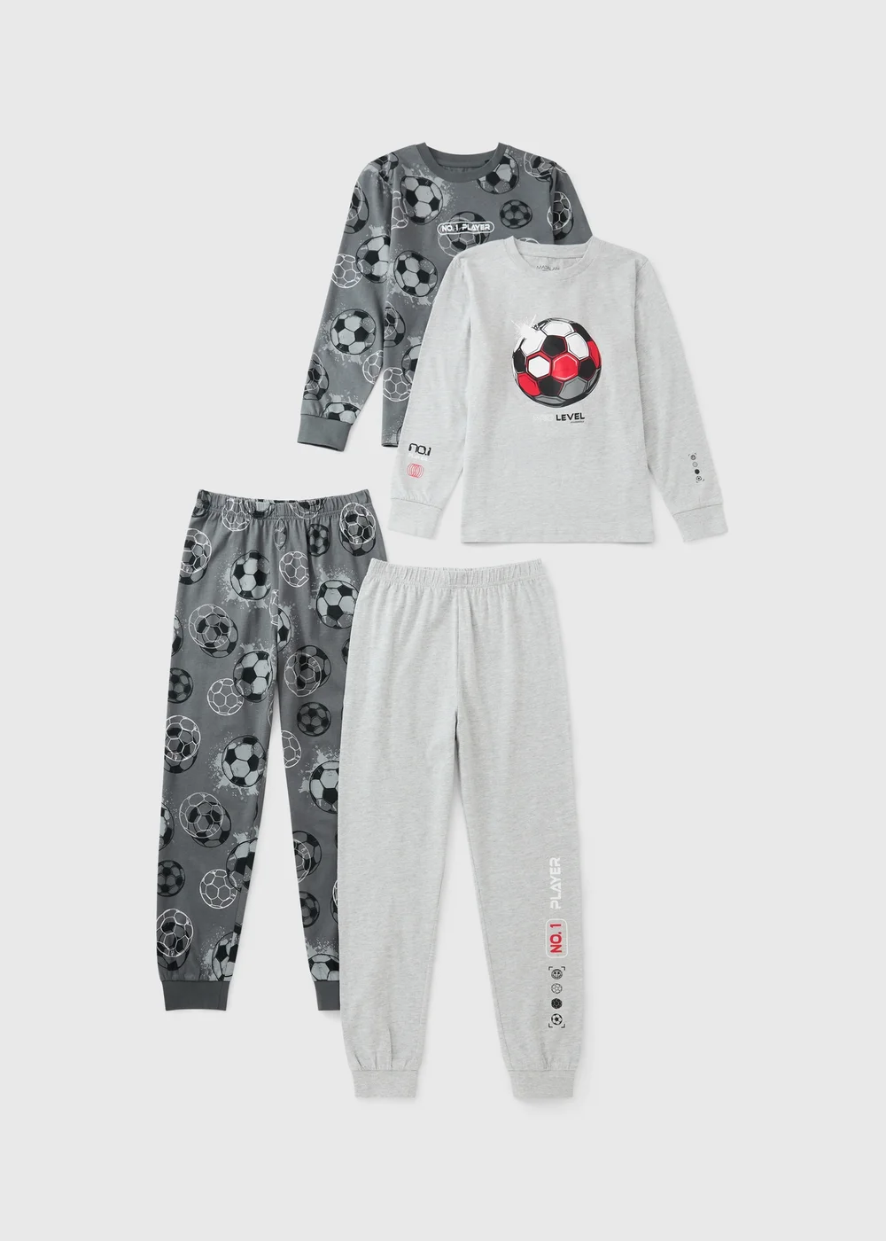 2 Pack Boys Grey Football Pyjamas (7-13 Yrs) - 7 Yrs Image 1