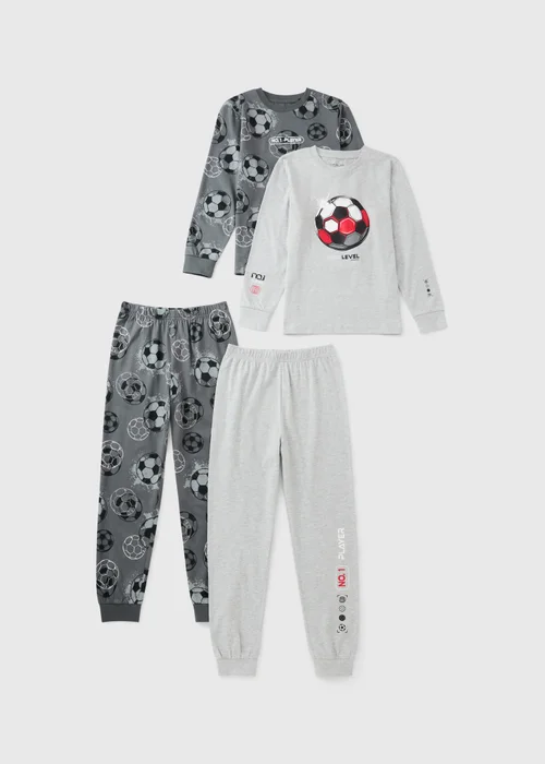 2 Pack Boys Grey Football Pyjamas (7-13 Yrs) - 7 Yrs Image 1