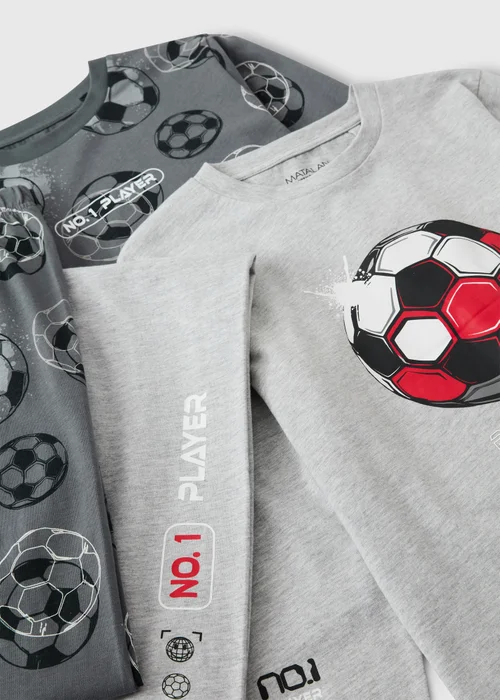 2 Pack Boys Grey Football Pyjamas (7-13 Yrs) - 7 Yrs Image 2