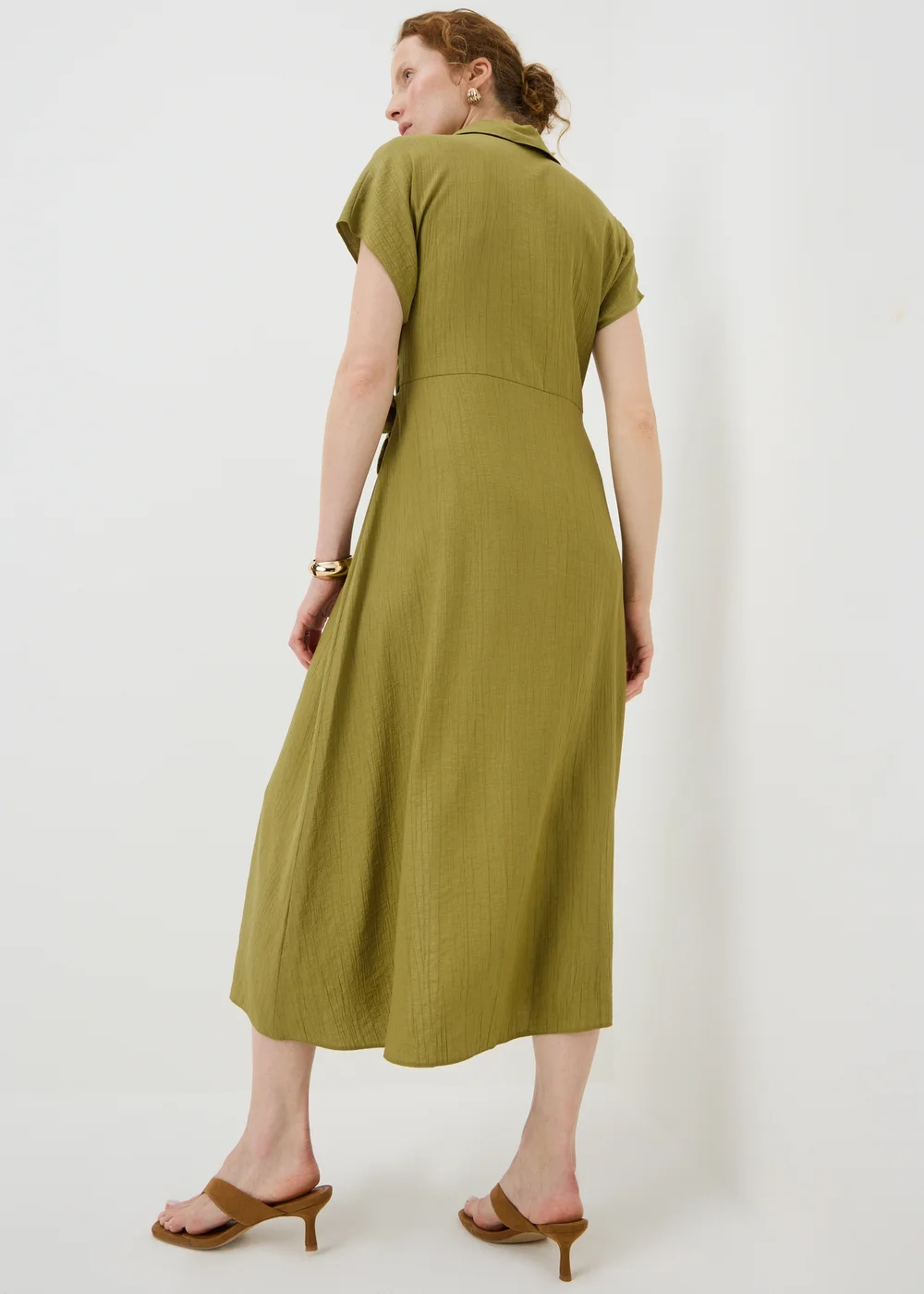 Lime Green Tie Front Midi Shirt Dress - 8 Image 2