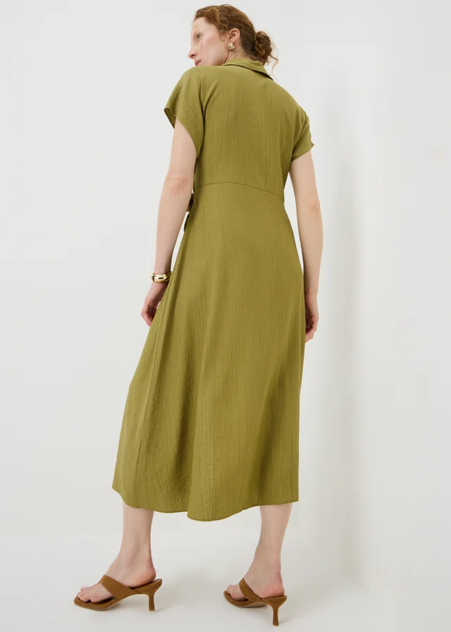Lime Green Tie Front Midi Shirt Dress
