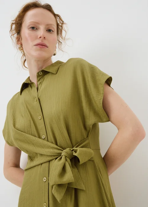 Lime Green Tie Front Midi Shirt Dress - 8 Image 1